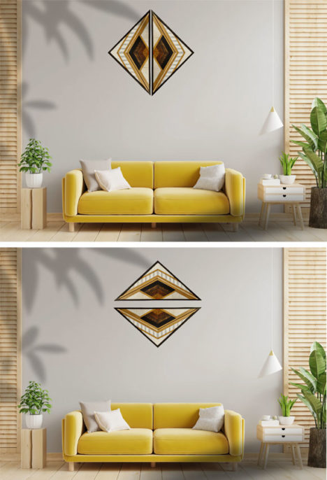 Decoratiune perete lemn „White Triangle” 2 bucati