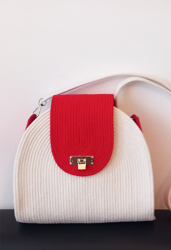 Geanta snur bumbac - "Geometric White"